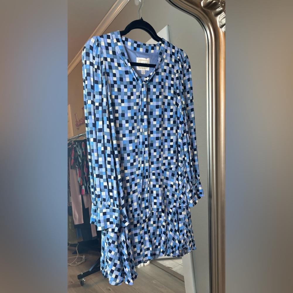 STS Sail To Sable blue Checkered Patterned Long sleeved Dress Size S